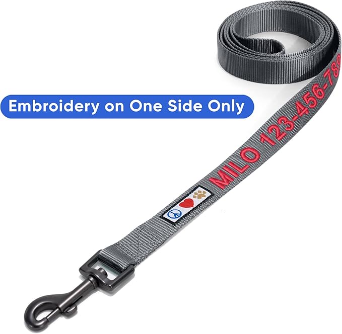 Pawtitas Personalized Dog Leash Embroidered Customize Leash with Your Pet Name & Phone Number Leash Puppy Leash Leash 6 ft Long Dog Leash Puppy Grey Custom Engraved Name, Customized XS/S (Pack of 1)