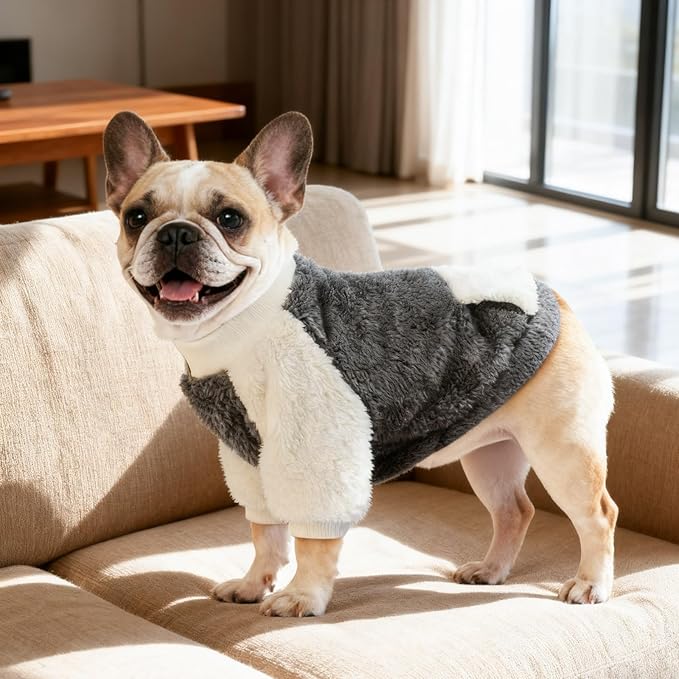 LESYPET Dog Sweater for Small to Medium Dogs, Fleece Lining Puppy Sweatshirt in Winter, Warm Puppy Clothes Pullover Jumper, Grey S