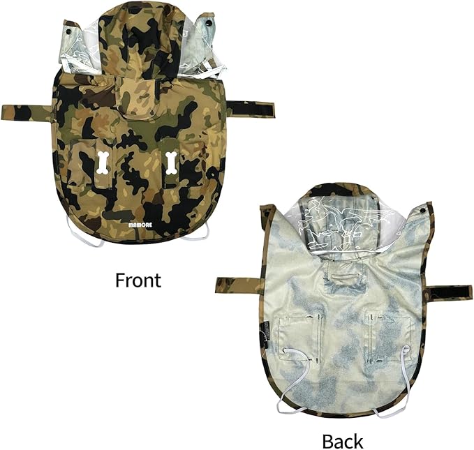 Waterproof Dog Raincoat, Adjustable Reflective Lightweight Pet Rain Clothes with Poncho Hood(X-Small,Camo)