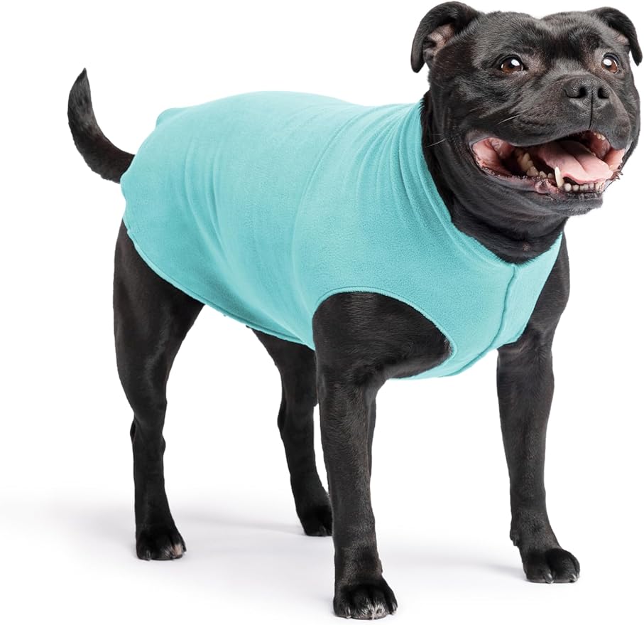 Goldpaw Stretchy Fleece Jacket for Small Dogs - Super Soft, Warm Dog Sweater - Pet Sweater Vest for Fall and Winter - Canine Clothes Made in The USA - Machine Washable - Turquoise - Size 16
