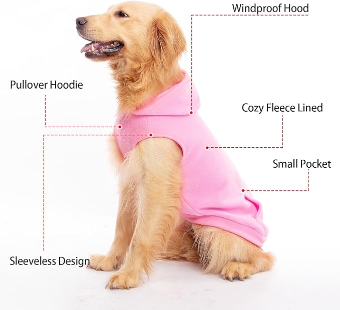 EXPAWLORER Dog Hoodie Fleece Sweater Vest, Hooded Dog Sweatshirt Fall Winter Pet Clothes with Leash Hole, Sleeveless Warm Cozy Puppy Clothing for Cat Small Medium Large Dogs Girl Boy, Pink XL