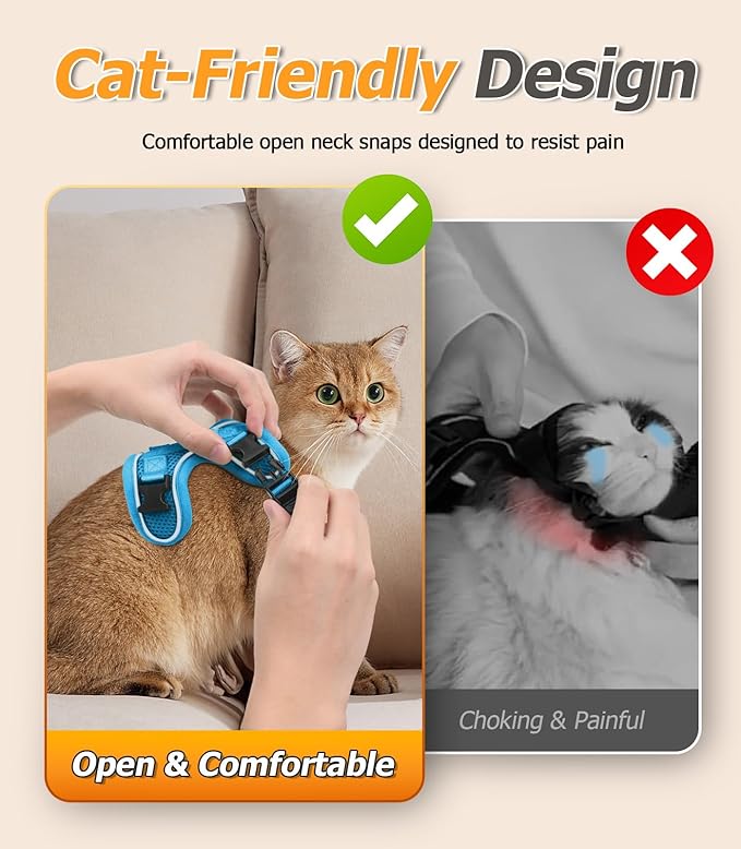 Halypet Cat Harness and Leash Set [MAX Safety 4th-Gen Upgrade] Escape Proof Adjustable Cat Leash Comfortable Soft Vest Easy to Wear Kitten Harness with Reflective Strip for Cats Walking, XS SkyBlue
