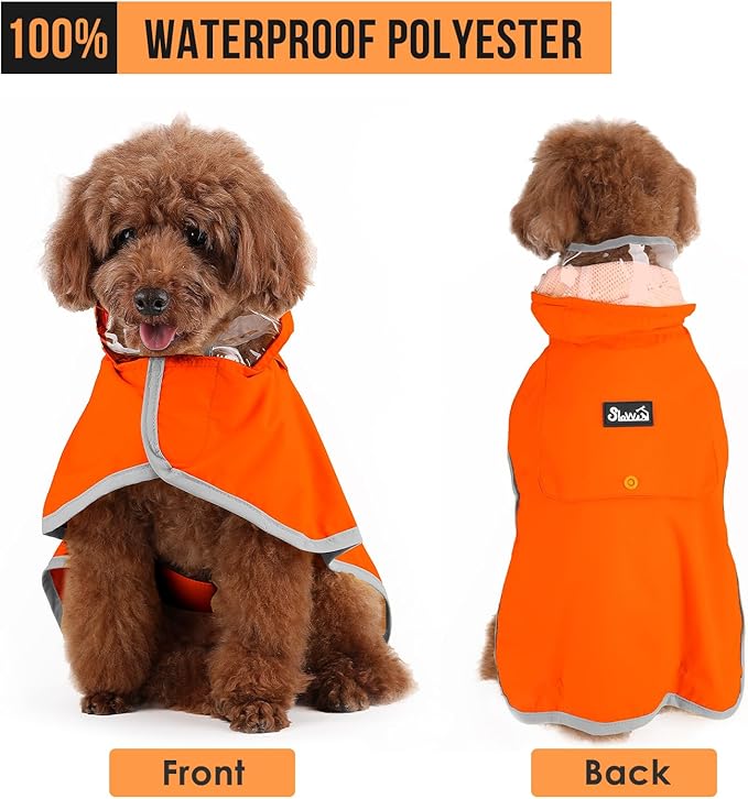 SlowTon Dog Raincoat, Adjustable Dog Rain Jacket Clear Hooded Double Layer, Waterproof Poncho with Reflective Strip Straps and Storage Pocket for Small Medium Large Dogs Puppies(OR XXXL)