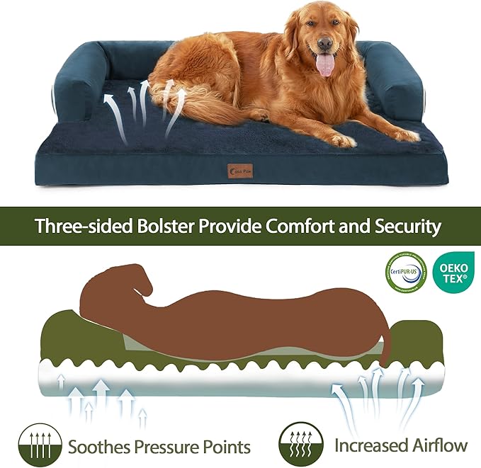 Orthopedic XXL Dog Beds, Waterproof Egg Crate Foam Big Pet Bed for All Breed Sized Dogs 53x42Inch, Washable Extra Large Dog Couch Bed with Removable Cover and Non-Slip Bottom, Navy Blue
