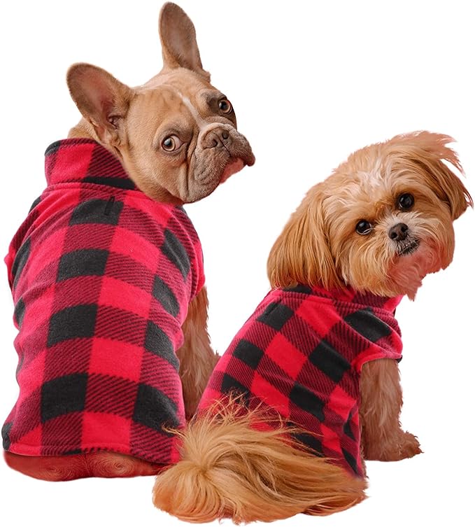 KAMA BRIDAL Spring Autumn Winter Coat Pullover Fleece Vest for Cats Small and Medium Dogs Thin Sweater Red & Black Plaid (Red, XS)