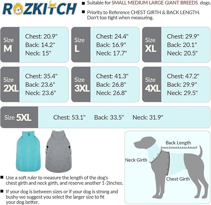 ROZKITCH Reversible Warm Dog Sweater Coat Jacket Thickened Thermal Sherpa Sweaters Reversible Fleece Vest Pet Clothes with 2 Sides for Cold Weather Winter for Giant Breeds Bluegreen 5XL