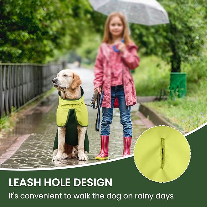 BRKURLEG Dog Raincoat for Small Medium and Large Dogs Waterproof Dog Rain Jacket Adjustable Hooded Dogs Raincoat Pet Rain Coat Poncho with Leash Hole, Reflective Strip, Green, S