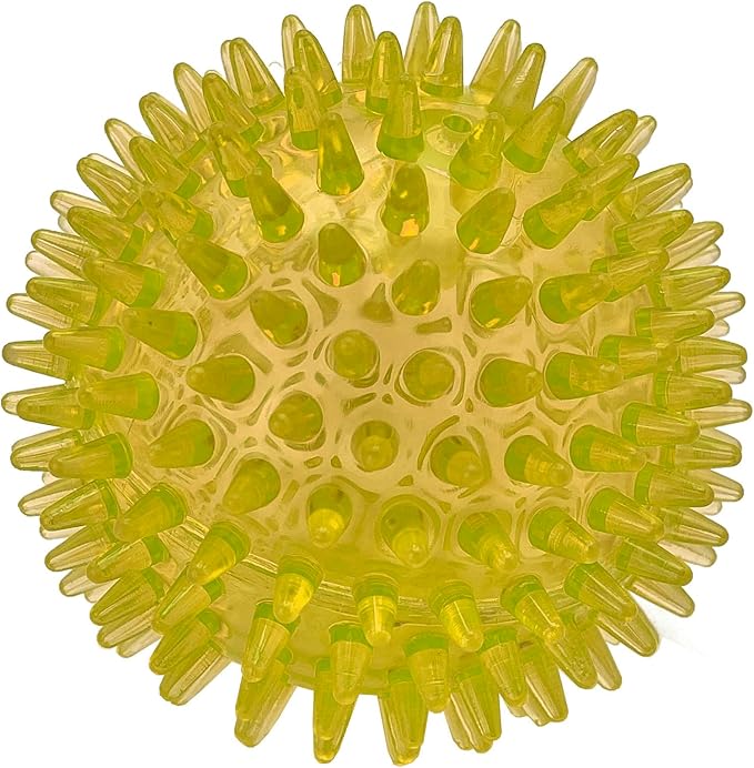 Cutie's PetBox Squeaky Rubber Spike Toy Ball for Medium, Large Dogs (3.5 Inch, Yellow)