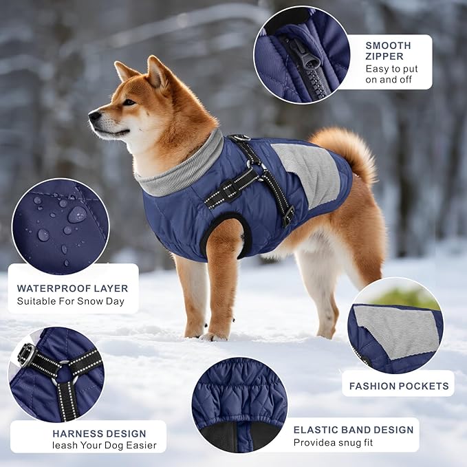 Mosucoirl Warm Dog Coats Pet Clothes, Waterproof Dogs Jacket Reflective Pet Outfits Winter Dog Cold Weather Coat Cozy Snow Jackets Vest for Small Medium Large Dogs Puppy Doggie (NavyBlue, S)