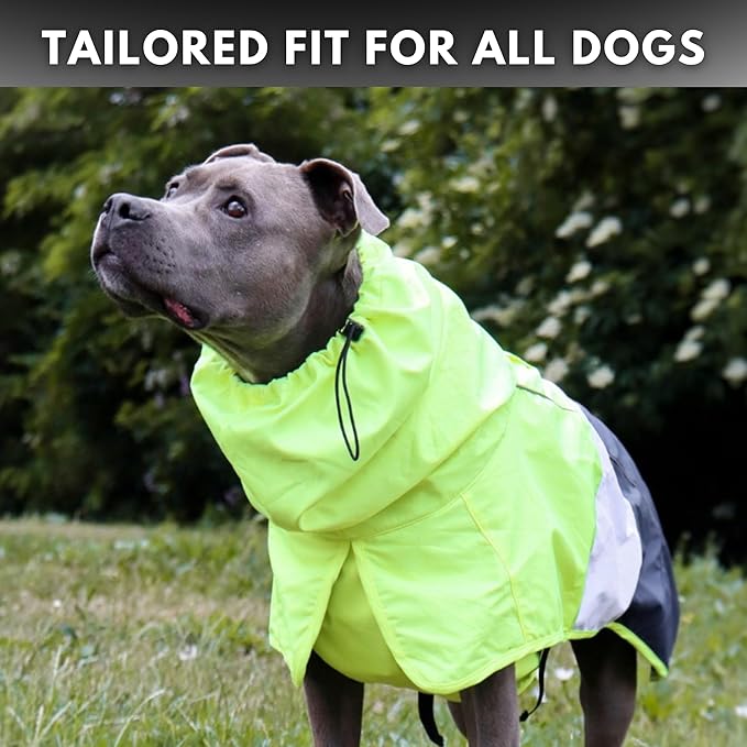 Spark Paws Dog Raincoat, Waterproof Windproof Rain Jacket, for Small Medium Large Extra Large Dogs, Reflective Breathable Full-Body Coverage Dry Suit - Neon White Navy Blue, 2XL