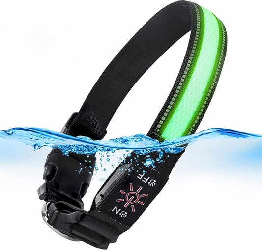 AirTag Dog Collar with QR Code & LED Light, IP68 Waterproof Rechargeable LED Pet Collar with Reflective Strips, Durable Airtag Holder for Medium/Large Dogs, DIY Pet Information(Green, M(16-20 in))