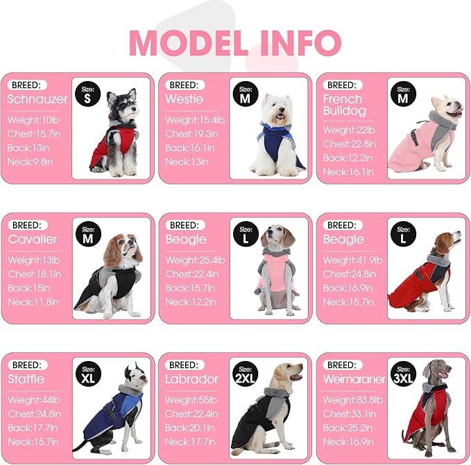 Nanaki Warm Dog Coats for Winter, Fleece Lined Furry Collar, Waterproof Reflective Dog Snowsuit with Leash Hole for Outdoor Walking Hunting, Easy On Cold Weather Puppy Jacket Vest, Beagle, Pink L