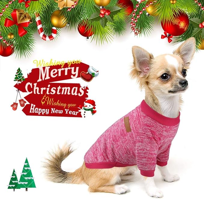 Idepet Pet Dog Classic Knitwear Sweater,Fleece Coat for Small,Medium Dog,Warm Pet Dog Cat Clothes,Soft Puppy Customes (L, Rosered)