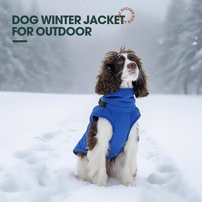 Kuoser Dog Jacket, Warm Dog Coat with Harness Built in for Small Dogs, Puppy Winter Jacket Pet Clothes for Cold Weather, Windproof Doggie Winter Vest for Pug Dachshund, Blue S