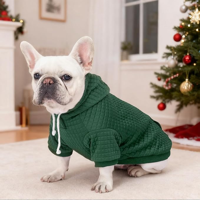 2 Pack Dog Hoodie Sweaters for Small Medium Dogs Warm Dog Clothes for Large Dogs Soft Waffle-Like Laminated Sweatshirt Bulldog (Dark Green+Wine Red, XL (Back: 23.5",Chest: 32.5", Neck: 21"))