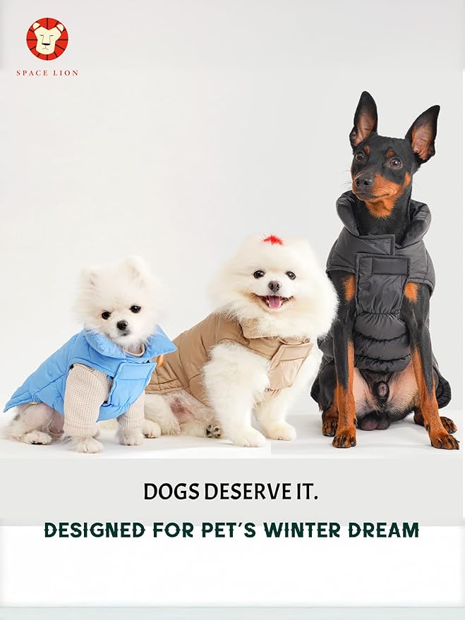 SPACE LION Dog Puffer Jacket, Down Winter Coat, Durable Outdoor Coat for Cold and Windy Conditions, Waterproof, Lightweight Jacket, Adjustable Fit for Small, Medium, Large Dogs(Blue,10/S)