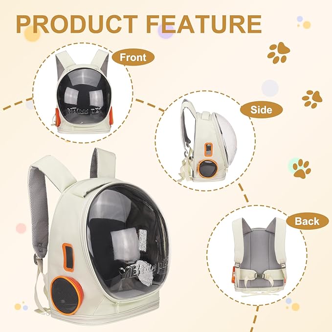 Pet Backpack Carrier, Portable and Ventilated, Oxford Cloth, Dog Cat Travel Bag with Transparent Cover 12.99", (Beige, 1 Pcs), Intended for Hiking/Camping/Traveling