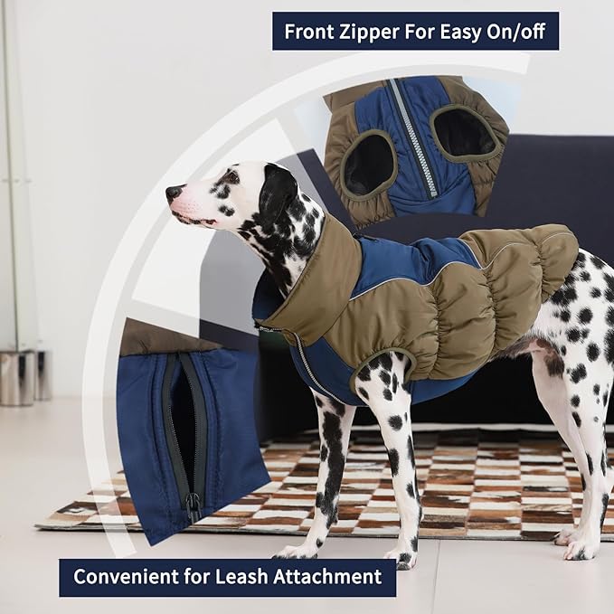 IECOii XXL Dog Coat, ZIPPED FLEECE & WATERPROOF Dog Winter Jacket, EXTRA LARGE for M/F Dogs