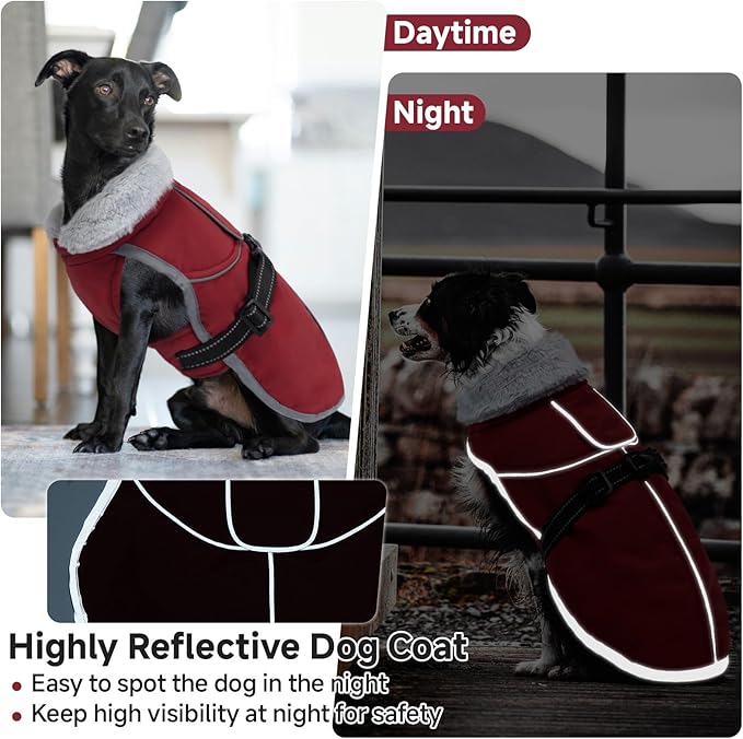 Lelepet Warm Dog Winter Coat Reflective Dog Jacket Fleece Vest Waterproof Windproof Cold Weather Coats with Adjustable Buckle Plush Turtleneck Pet Snowsuit for Small Medium Large Dogs,Pitbull,Lab,XL