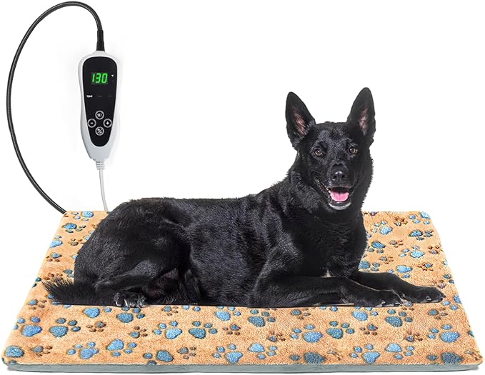 Large Dog Heating Pad 36×24 in for Dogs Smart Thermostat,Whelping Box for Dogs Metal Tube Waterproof Shell with Plush Cotton Cover Puppy Whelping Supplies -Apricot