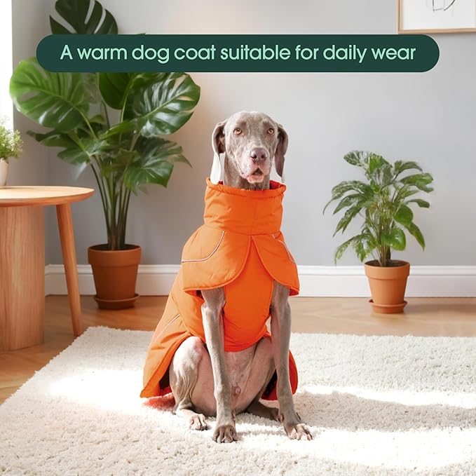 Kuoser Dog Winter Coat, Dog Jackets for Large Dogs, Winter Waterproof Big Doggie Coat, Reflective Dogs Cold Weather Coats, Windproof Turtleneck Pet Puffer Jacket Snowsuit Clothes with Harness Hole