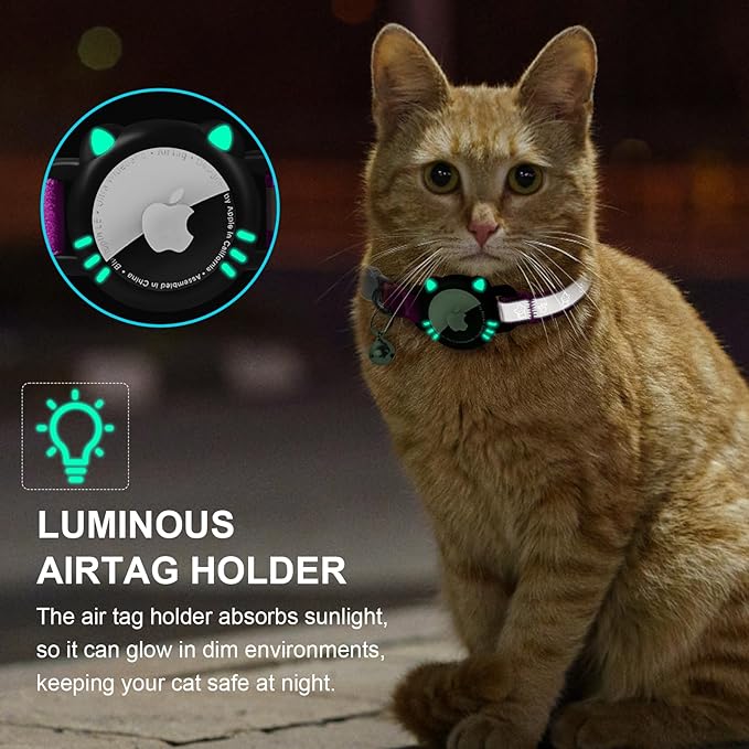 Airtag Cat Collar, Reflective Cat Collar with Apple Air Tag Holder, Breakaway GPS Tracker Pet Collar with Bell for Cat Kitten, Airatg Not Included, Purple, XS(7-9 Inch)