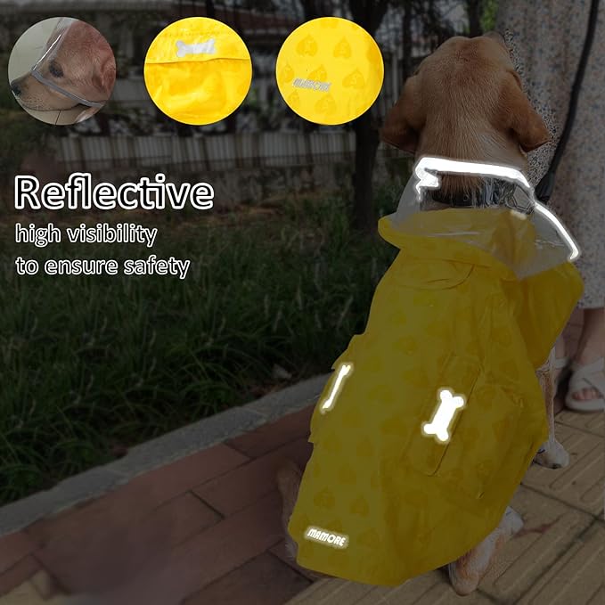 Waterproof Dog Raincoat, Adjustable Reflective Lightweight Pet Rain Clothes with Poncho Hood (Yellow(Water-Activated Color Change), X-Large)