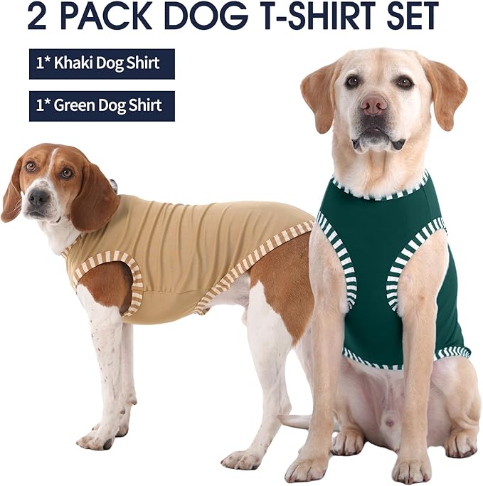 IECOii 2Pack Dog T-Shirts for Large Dogs | Breathable & Lightweight Fabric, Easy-On Design for Doberman, Machine Washable, Khaki+Green, 4XL