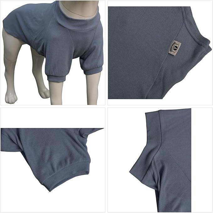 Lovelonglong Ribbed Dog T-Shirt Cotton Knitted Dog Sweaters for All Season Pet T-Shirts for Large Medium Small Dogs Grayish Blue XL