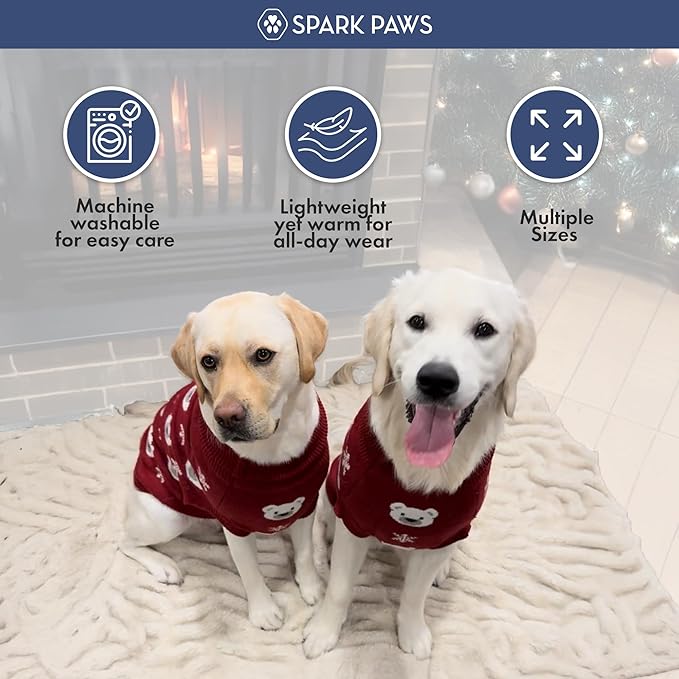 Spark Paws Christmas Dog Sweater – Ultra Soft Holiday Knit Sweater for Small, Medium & Large Dogs, Cute Pet Sweater for French Bulldogs & Big Dogs, Easy Potty V Cut Design Jacket - (Polar Bear, M)
