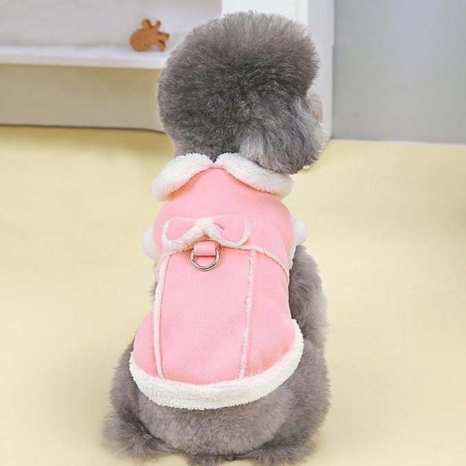 Jecikelon Bowtie Dog Cold Weather Coat Fleece Lining Warm Pet Puppy Turtleneck Dogs Winter Clothes for Small Dogs with D-Ring (Pink, X-Large)