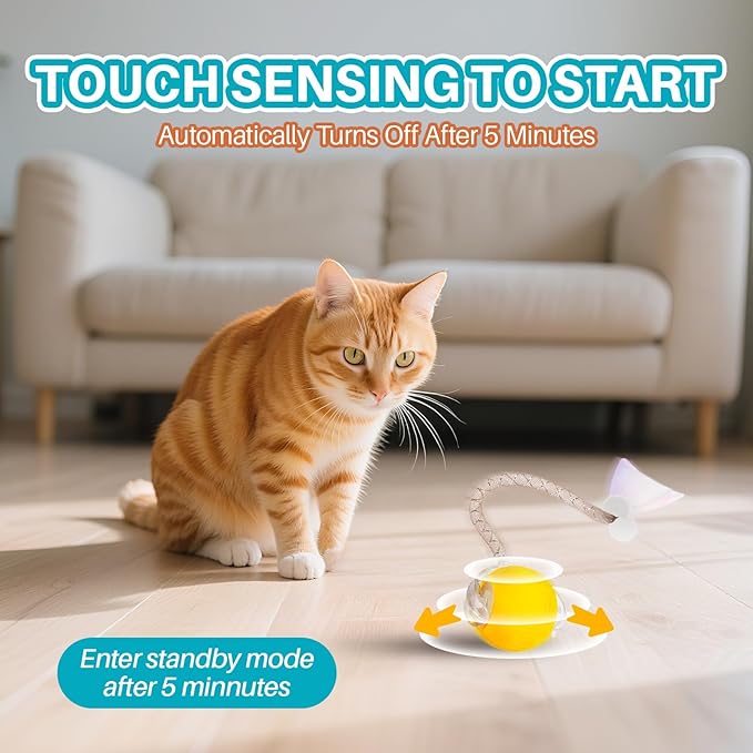 Interactive cat Toy cat Toys for Indoor Cats Agile Moving Cat Ball with Elastic Mesh Tail Automatic Kitten Toys Motion Activated Ball (Yellow)
