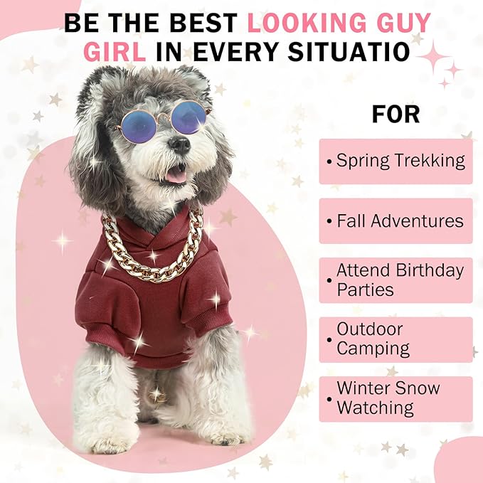 SCENEREAL Dog Hoodie Sweaters for Small Medium Large Size Dogs, Fleece Dog Sweatshirt with Hat and Pocket,Soft Cold Winter All Weather Dog Clothes for S to XL Sized Dogs, Burgundy M