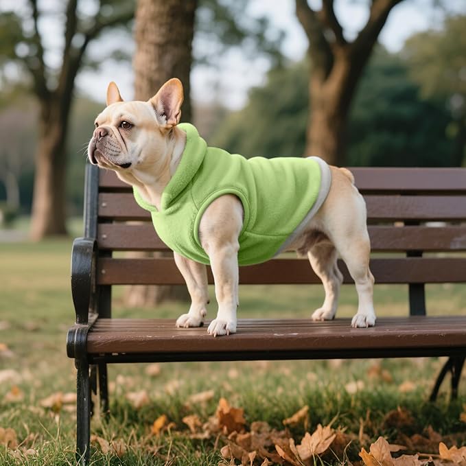 Idepet 2 Pack Dog Fleece Vest Sweater Warm Pullover Jacket with D-Ring Leash Reflective Winter Coat Hoodie for French Bulldog Pug Chihuahuas Yorkies Dachshunds(Dark Green&Grass Green, XX-Large)