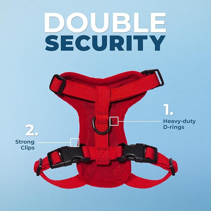 Voyager Step-in Lock Adjustable Cat Harness w. Cat Leash Combo Set with Neoprene Handle 5ft - Supports Small, Medium and Large Breed Cats by Best Pet Supplies - Red, XXXS