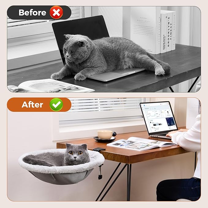 Cat Desk Bed for Remote Workers, Gamers, and Office Staff - 90° Foldable, Quality Sturdy Desk cat Bed for Indoor Cats, Comfortable Cat Bed for Desk use, Supports up to 40lbs