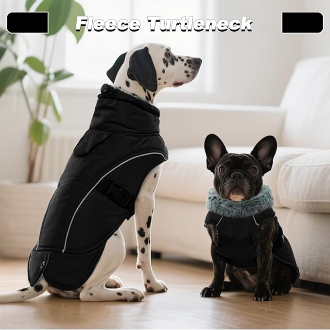 DENTRUN Medium Dog Winter Jacket - Warm Reflective Windproof Coat, Adjustable Neck & Snap Closure, Water Repellent Thick Fleece Vest, Fleece Lined for Beagle Pug, Black, M