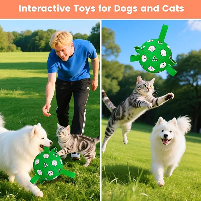 Dog Soccer Ball with Tabs, Durable Dog Soccer Ball, Puppy Water Toys Outdoor, Birthday Toys for Small & Medium Dogs, 6 Inch