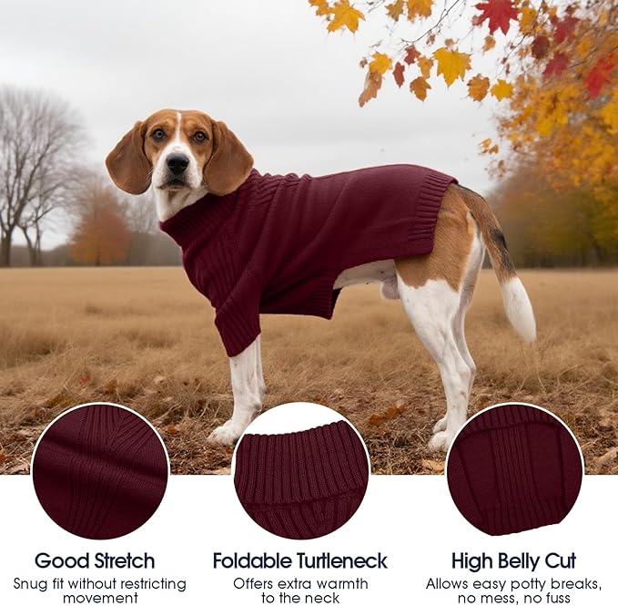 IECOii Extra Large Dog Sweater 4XL,Thermal Warm Dog Sweaters for Giant Breed Dogs,Turtleneck Knitted Knitwear for Pet Winter,Stretchy&Easy On Doggy Sweatshirt for Doberman,Great Dane(Burgundy,XXXXL)
