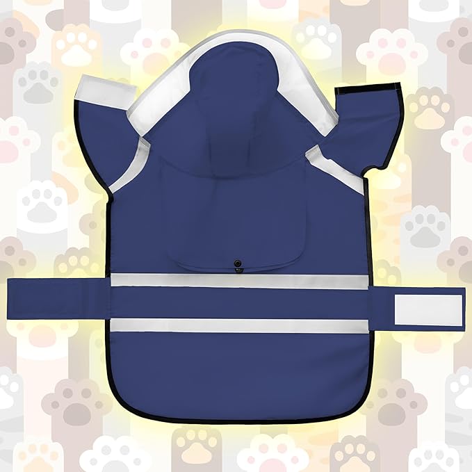 Dog Raincoat, Adjustable Rain Jacket with Hooded Double Layer for Large Medium Small Dogs Puppies, Lightweight Waterproof Rain Coat Poncho with Reflective Stripe Navy,XXL