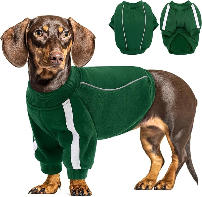 Queenmore XL Christmas Dog Sweater, Cozy Fleece Dog Sweatshirt, Warm Winter Fleece Jacket for Small, Medium & Large Dogs with Leash Hole/Reflective Stripes Green