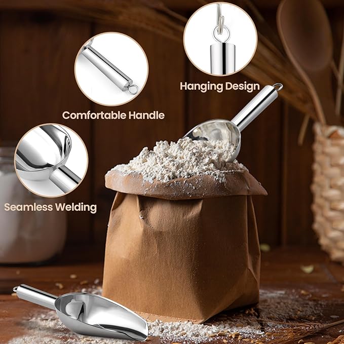 3oz Stainless Steel Ice Scoop for Freezer with Magnetic Hook – Dishwasher Safe Ice Scooper for Ice Machine – Metal Scoop for Ice Bucket, Dog Food, Flour, Canisters