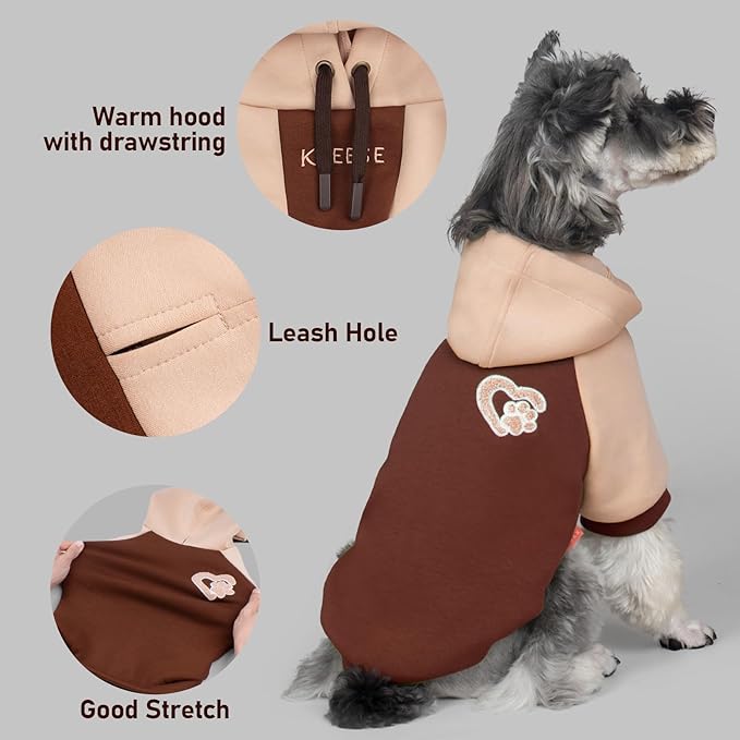 KYEESE Dog Hoodie Stretchy Pet Sweatshirt with Drawstring Soft Dog Clothes for Small Dogs Dogs Winter Coat for Cold Weather Comfort Cat Sweater Cat Coat with Leash Hole Warm Pet Clothes