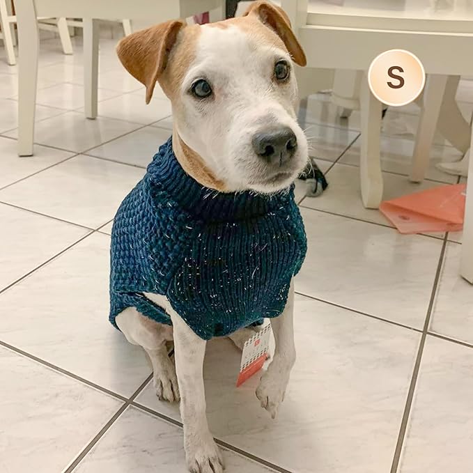 KYEESE Dog Sweater with Leash Hole for Small Dogs Male Warm Pullover with Reflective Yarn Soft Knit Pullover Boy Dog Coats Cozy Lightweight Thick Sweater Pet Indoor Outdoor Wear,Navy Blue,Small