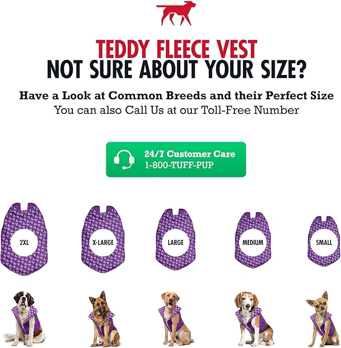 Tuff Pupper Reversible Fleece Sweater Vest for Dogs | Lightweight Comfortable Insulated Jacket | Front Zip Closure | Machine Washable | Built-in Leash Hole | Sizes for All Breeds (Small, Purple)