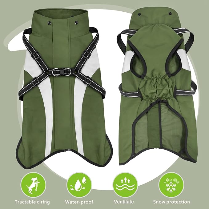 Mosucoirl Dog Raincoat Waterproof Raincoats for Dog Reflective Dogs Rain Jackets with Hood Hoodie Pet Rain Poncho Coat for Small Medium Large Dogs Puppies S-XXL (Green, L)