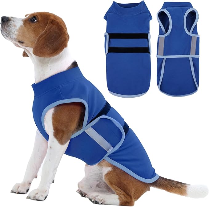 IDOMIK Warm Fleece Dog Sweater for Large Dogs,Soft Winter Dog Fleece Jacket Coat for Fall Cold Weather,Adjustable Fleeced Vest with Reflective Strips,Pullover Pet Sweatshirt for Girl Boy Dogs,Blue,L