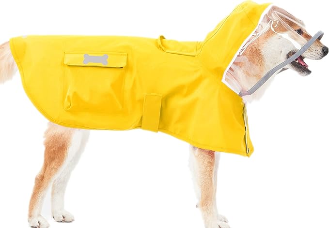 Dog Raincoat,Waterproof Rain Poncho with Hoodie, High Reflective Adjustable Pet Rain Jacket with Leash Hole for Small Medium and Large Dogs (Yellow, Large)