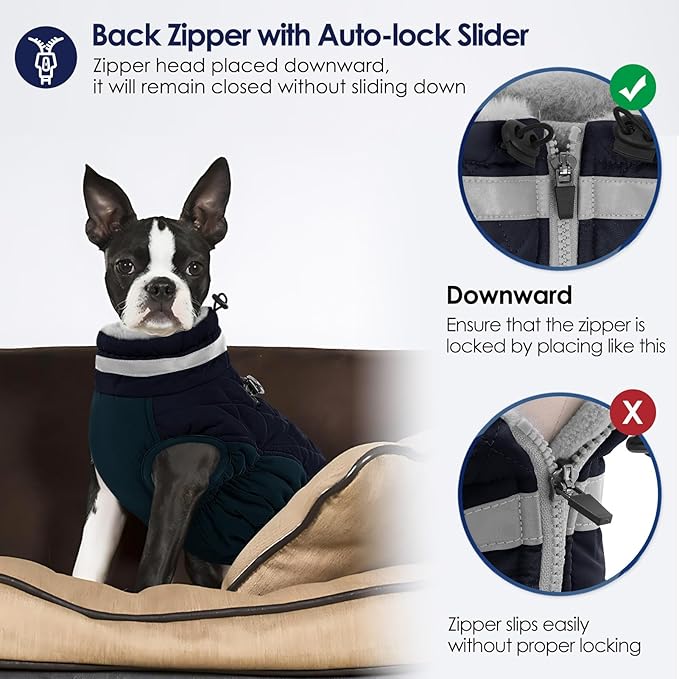 AOFITEE Dog Coat, Warm Dog Winter Coat for Small Dogs, Reflective Turtleneck Dogs Jacket with Harness Built in, Waterproof Windproof Pet Fleece Vest Snow Jacket for Cold Weather, Navy S
