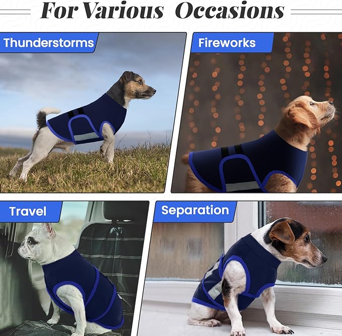 MIGOHI Dog Anxiety Relief Coat,Comfort Anxiety Vest for Dogs,Adjustable Anxiety Calming Wrap for Fireworks,Thunderstorms,Travel, Separation, Dog Anxiety Jacket for Small Dogs,L,NavyBlue